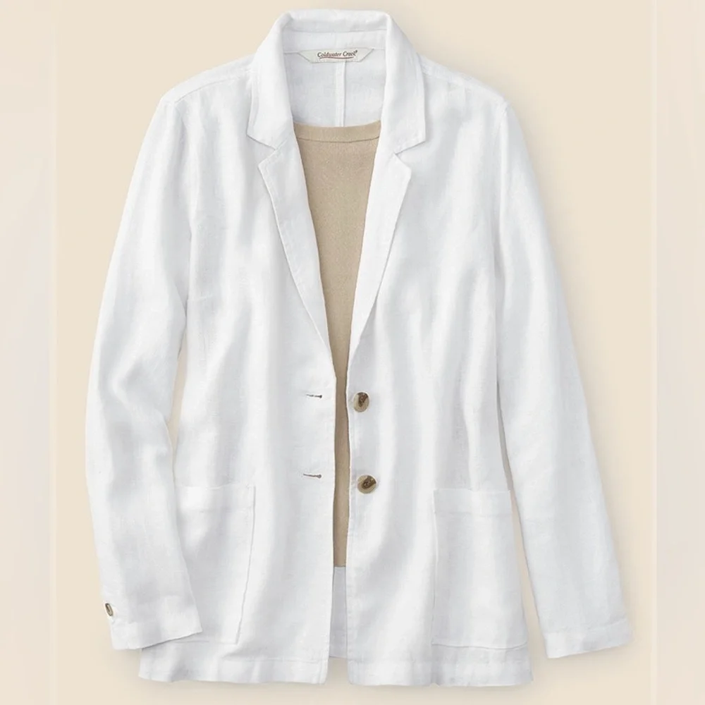 $128 Coldwater Creek Women's Boyfriend 2 Button Blazer Jacket White Size XL NWOT - Picture 1 of 10